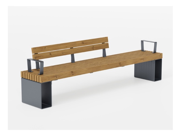 Selkänoja ja käsikahvat Linna-penkkiin, RAL7024 penkki, selkänoja, design, linna, tuki, kauppakeskus, finture, avainlippu