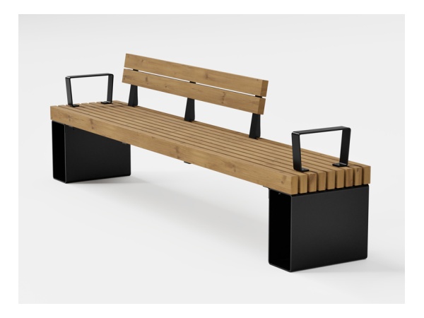 Selkänoja ja käsikahvat Linna-penkkiin, RAL9005 penkki, selkänoja, design, linna, tuki, kauppakeskus, finture, avainlippu