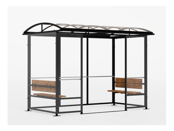 Ristiina pysäkkikatos päätypenkeillä, RAL9005 pysäkkikatos, linja-autokatos, ristiina, finture, sadekatos, sadesuoja, bussipysäkki, tupakointikatos, tupakkakatos