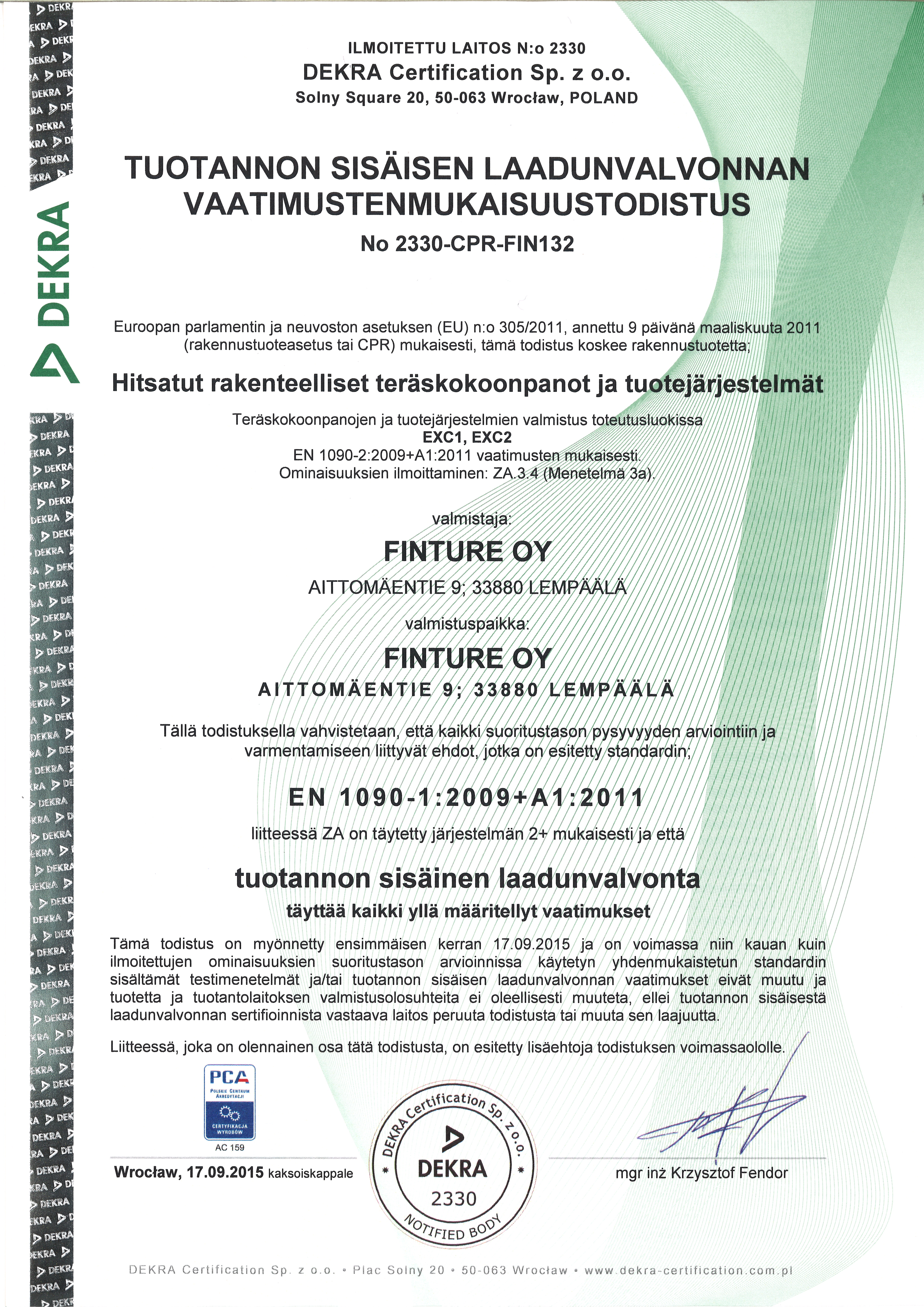 en 1090-1, finture, dekra, ce-merkintä