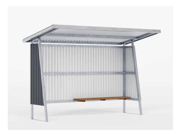 TVH pysäkkikatos 3,3m harmaalla profiilipeltiseinällä tvh, linja-autopysäkki, tvh-malli, pysäkkikatos, sadekatos