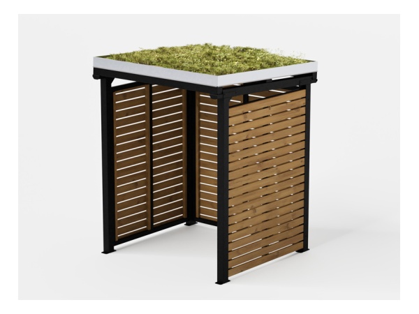 Aurora Green 2m viherkatolla ja puuverhoilulla, RAL 9005 aurora, viherkatto, katos, maksaruoho, niitty, heinä, pyöräteline, modulaarinen, jatkettava, finture