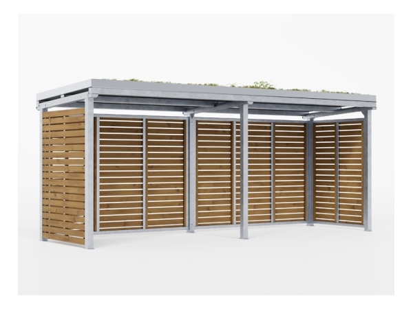 Aurora Green 3m+3m viherkatolla ja puuverhoilulla, kuumaisinkitty aurora, viherkatto, katos, maksaruoho, niitty, heinä, pyöräteline, modulaarinen, jatkettava, finture