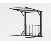 L-malli -pyöräkatos pinta-asenteisena, PC-kennolevykatto, runko RAL9005 pyöräkatos, yleiskatos, suojakatos, liityntäpysäköinti, pyöräsuoja, pysäkkikatos, terminaali