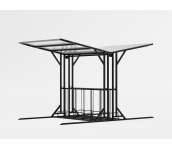 Y-malli -pyöräkatos pinta-asenteisena, PC-kennolevykatto, RAL9005 pyöräkatos, yleiskatos, suojakatos, liityntäpysäköinti, pyöräsuoja, pysäkkikatos, terminaali